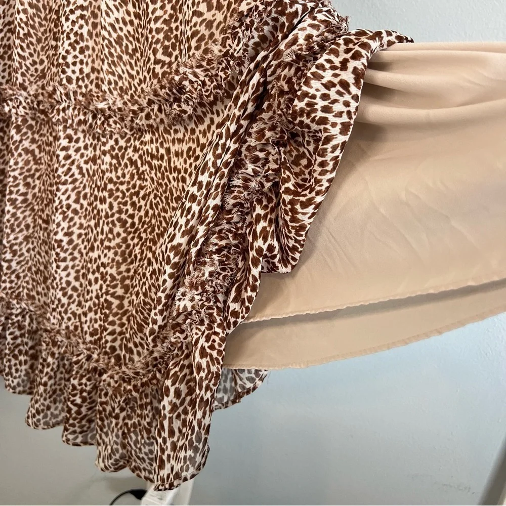 1. STATE sleeveless animal print smock neck tiered midi dress Waistband Sz M - Picture 10 of 15